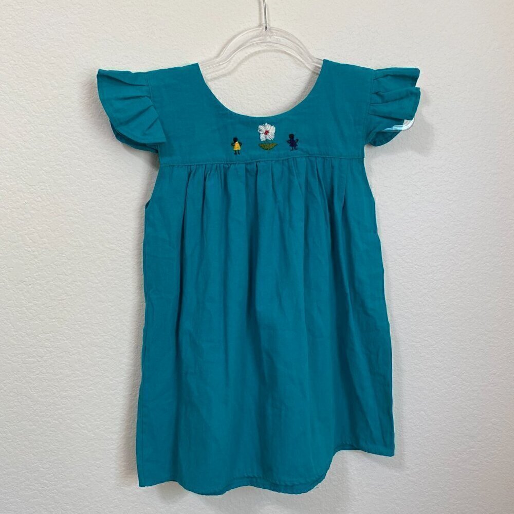 Traditional Oaxaca Mexican Girl's Dress Teal Embroidered - Picture 5 of 5